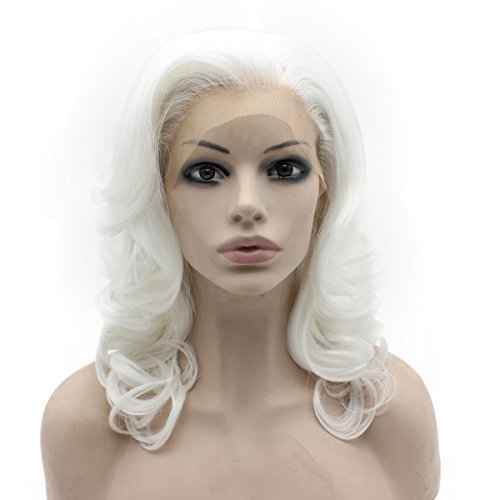MX angel Shoulder Length Wavy White Lace Front Costume Party Wig