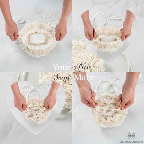 Bamboo Washcloth & Ramie Loofah ? Dual?Sided Body Scrubber for Bath & Shower ? Patent Pending - Gentle Exfoliation, Sensitive Skin Spa Tool ? Large Loofah with Bar Soap Pouch, Cotton Wash Bag, 2 Pack