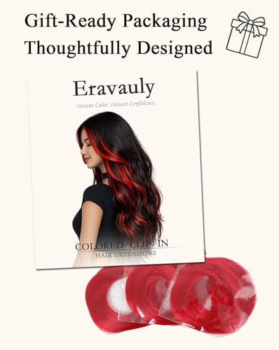 Red Clip-In Hair Extensions 22 Inch - 12 PCS for Parties & Festivals - Variation of THIS listing