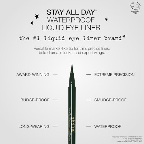 stila Waterproof Liquid Eye Liner, Stay All Day Makeup with Fine Brush Tip Lasting Satin Finish, Smudge-Proof & Transfer-Resistant