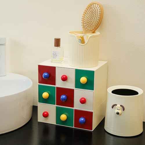 Stackable drawer with 3 Drawers, Bathroom Storage Organization, Makeup Organizer for Nail Polishes, Liquid Foundation, Lipsticks, Powder Puff, Beige