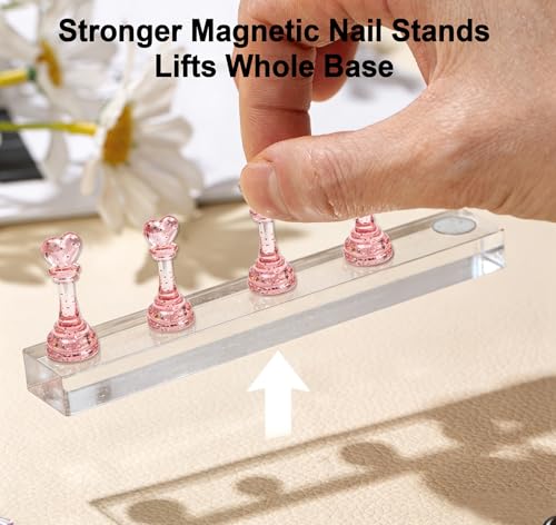 Magnetic Acrylic Nail Stand for Press Ons - Reusable Practice Holder with Jelly Tape