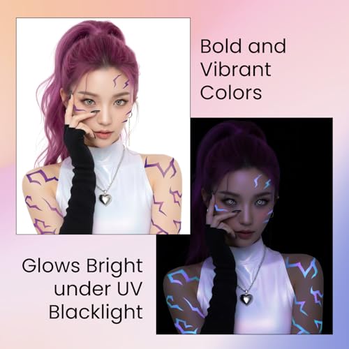 UV Glow Temporary Tattoos - 3 Sheets Neon Purple Blacklight