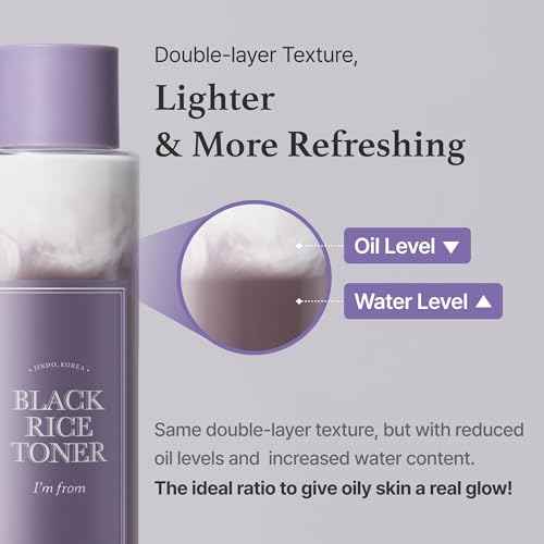 [I'm From] Miniature of Black Rice Toner for Oily Skin, Sebum Control Toner, Lightweight, Niacinamide, Panthenol, Fragrance Free, Korean Skin Care, 1.01 Fl Oz