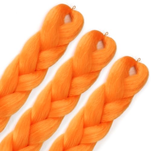 Colorful Braiding Hair Extensions 24 Inch 3 Packs Synthetic High Temperature Jumbo Braids Hair Crochet Hair Extension for Braiding.Orange.