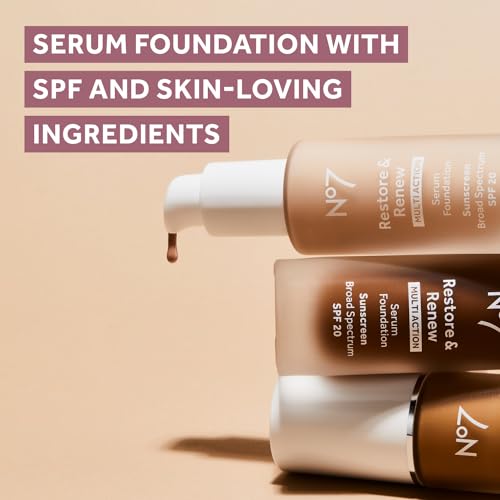 No7 Restore & Renew Multi Action Serum Foundation - Wheat - Liquid Foundation Makeup with Vitamin C, Vitamin E & Collagen for Face - Beauty Skin Serum Formula with Medium Coverage (30ml) (Pack of 2)