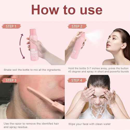 Hair Identification Spray for Facial Shaving - Removes hair and dead skin, Women's Facial Shaving Powder Spray - Moisturizing Skin Care Set, Suitable for sensitive skin/unisex, with 4 Razors (1Set)