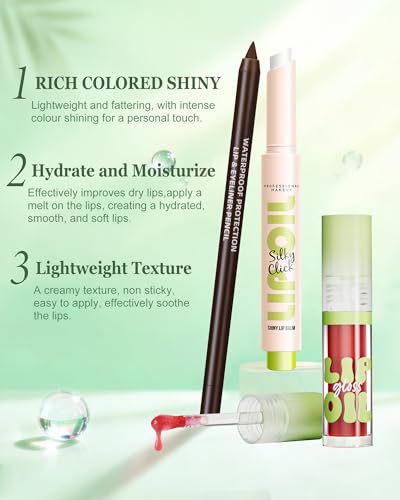 Brown Lip Liner Combo Set with Gloss & Shimmer Balm