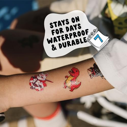 Kids Temporary Tattoos - 50 Designs, Hypoallergenic, Made in Europe
