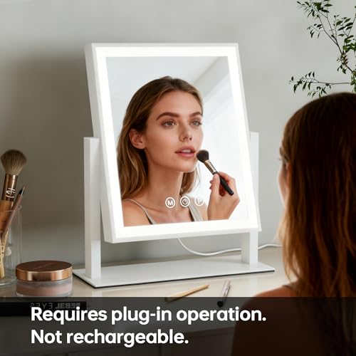 Vanity Mirror with Lights, 3-Color Dimmable & Adjustable Lighted Makeup Mirror with Smart Touch and 360¡Æ Rotation