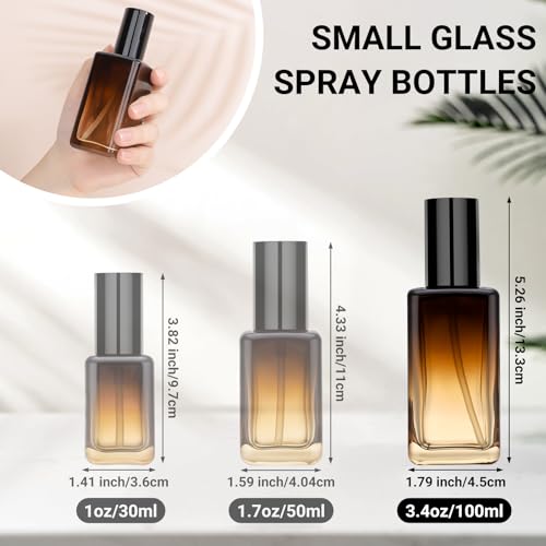 Segbeauty 3.4oz Empty Amber Glass Spray Bottle Refillable Travel Perfume Bottles, 4pcs Fine Mist Large Travel Spray Bottle for Hair, 100ml Sample Glass Atomizer Perfume Refill Bottles for Toiletries