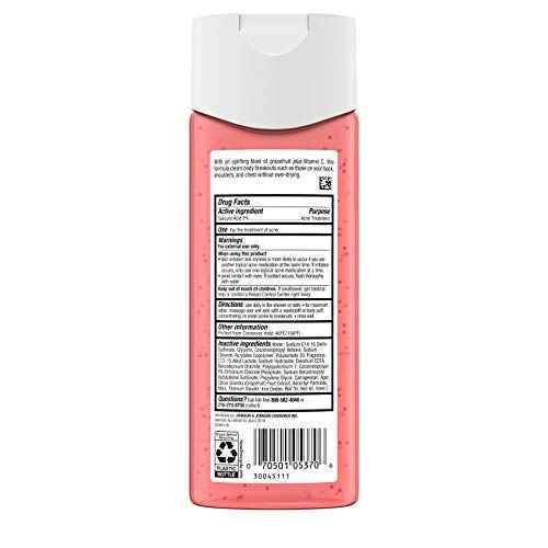 Neutrogena Body Clear Acne Treatment Body Wash with Salicylic Acid Acne Medicine, Pink Grapefruit Body Acne Cleanser to Prevent Breakouts on Back, Chest & Shoulders, 8.5 fl. oz, 3 Pack