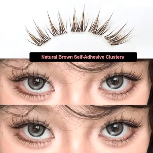 Brown Self-Adhesive Fluffy Eyelashes 80 Clusters 10-13mm 5D
