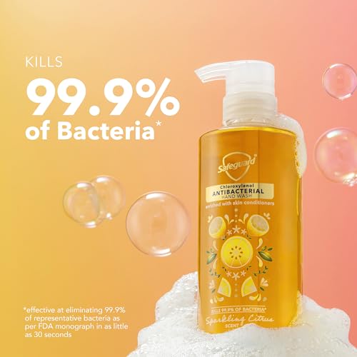 Safeguard Antibacterial Liquid Hand Soap, Micellar Deep Cleansing, Washes Away 99% Bacteria, Made with Natural Moisturizers & Skin Conditioners, PH Balanced, Sparkling Citrus Scent 15.5 oz (Pack of 4)