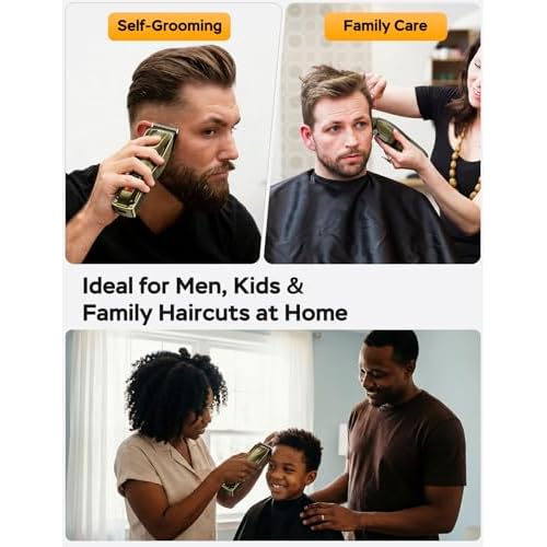 Hair Clippers for Men, Cordless & Corded Barber Clipper with 5Hrs Runtime, 7000RPM Rotary Motor & LED Display, Waterproof Professional Hair Cutting Kit for Men and Home Use (Gold)