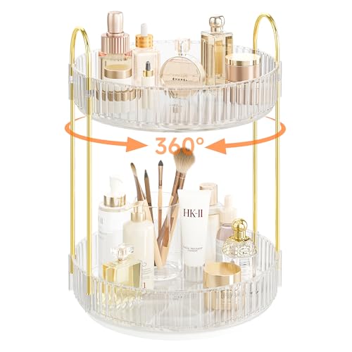 360° Rotating Makeup Organizer - 2-Tier Clear Vanity Storage