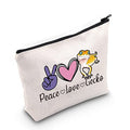 G2TUP Leopard Gecko Lover Gift Peace Love Gecko Makeup Bag Pet Lizard Lover Cosmetic Bag Reptile Gecko Owner Gift Travel Bag with Zipper (Peace Love Gecko White Bag)