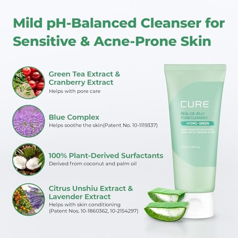 CURE Aloe Vera Foam Cleanser – Hydrating Korean Face Wash for Sensitive Skin