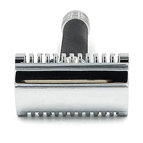 Parker Open Comb Double Edge Safety Razor ? Heavyweight Chrome Handle for Closer Shaves ? Includes 5 Razor Blades ? Ideal for Men with Thick or Coarse Beards (26C - Graphite Gray)