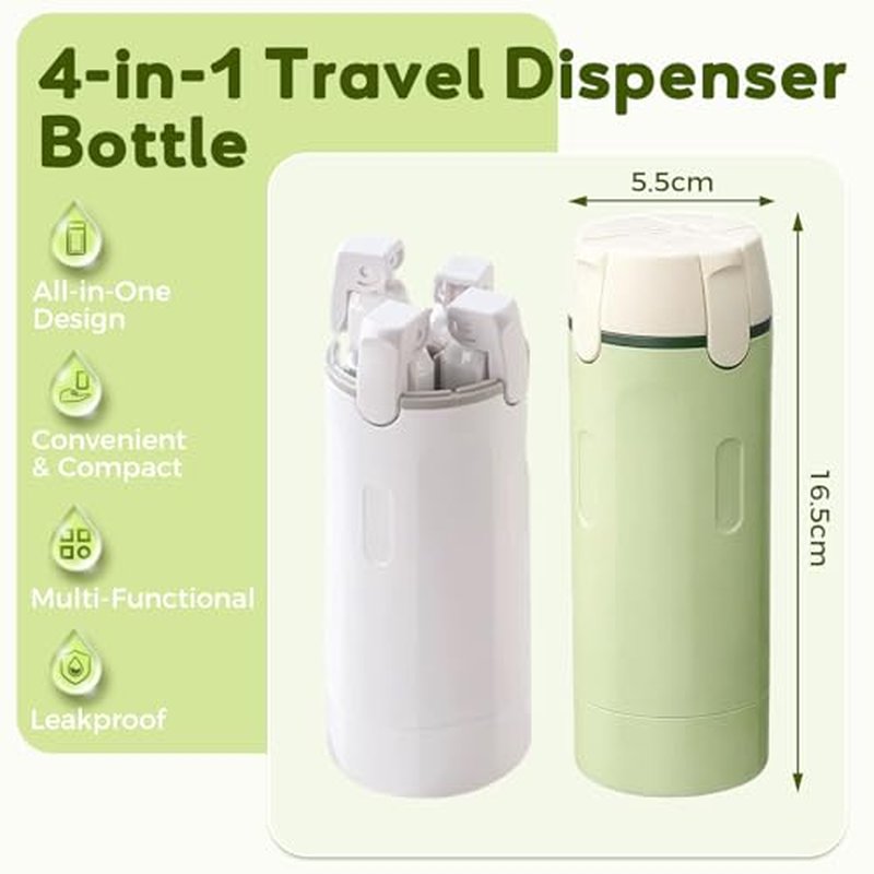 4-in-1 Travel Dispenser Bottle - Leakproof Portable Containers (2 Pack)