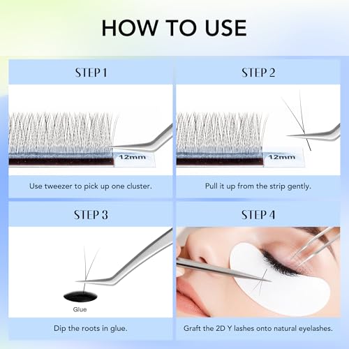 2D Y Shape Lash Extensions 0.07mm C/D Curl 8-12mm