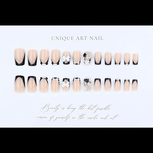 Press-On Nails Short Square Almond 24Pcs – Easy Sticky Tabs & File Included