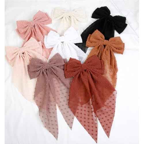 Tobeffect Hair Bow for Women Clips Bulk, Big Ribbon Bows with Long Tail, Oversized Bow Hair Accessories 8PCS