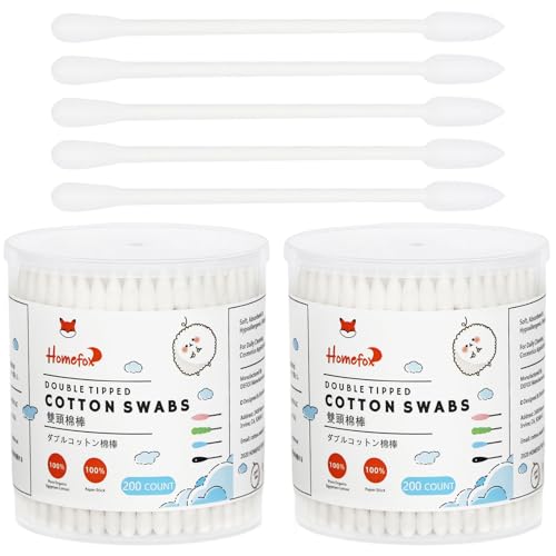 HOMEFOX Organic Cotton Swabs - 400 Count Precision Cleaning Buds