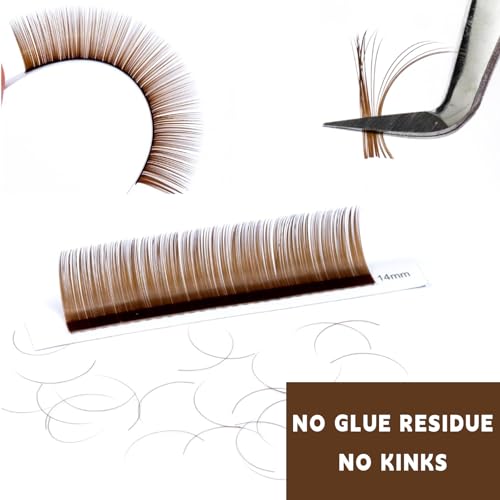 Colored Lash Extensions 0.03/0.05/0.07/0.15 Individual Cashmere Eyelash Extension 8-15mm Mixed Length Tray C/D/CC Curl-16 Rows,Professional Supplies for Lash Techs(Light Brown 0.03 CC 8-15mm)