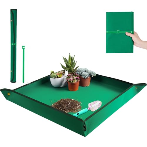 Plant Repotting Mat for Indoor Plants Transplanting Table Top Gardener Portable Potting Tray Potting Soil Tidy Tray Succulents Bonsai Planting Gardening Mat Garden Gifts for Women 29.5"x29.5"