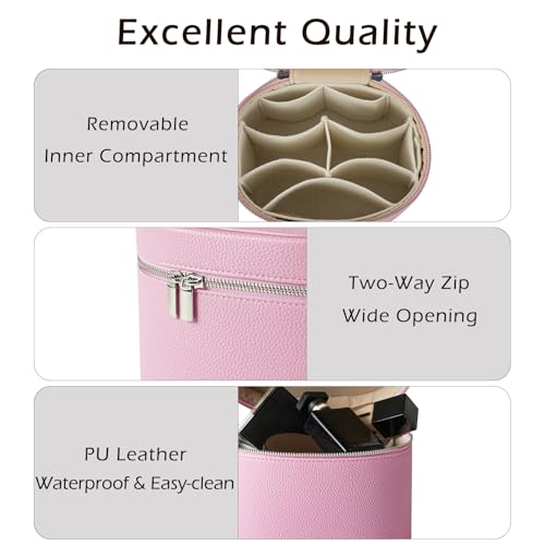 Pink Aesthetic Makeup Bag, Travel Makeup Vanity Case with Divider and Handle, Waterproof PU Leather Cosmetic Organizer Bag, Portable Toiletry Bag for Women(02Pink)