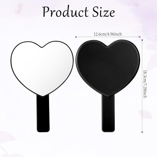 TIESOME Black Heart-Shaped Handheld Mirror - Portable Drop-Resistant Cosmetic Mirror for Women