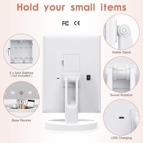 WEILY Makeup Vanity Mirror with 21 LED Lights and Touch Screen, Tri-Fold 1x 2X 3X Magnification,180¡Æ Adjustable Rotationand USB Powered,Countertop Cosmetic Makeup Mirror (White)