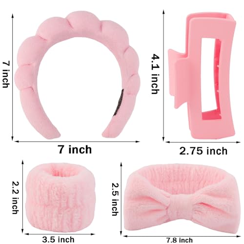 COCIDE 5-Piece Spa Headbands for Women with Large Hair Claw Clips and Bow Hair Band for Girls, Facial Makeup Head Band, Knot Turban for Girls, Wristband for Washing Face, Shower