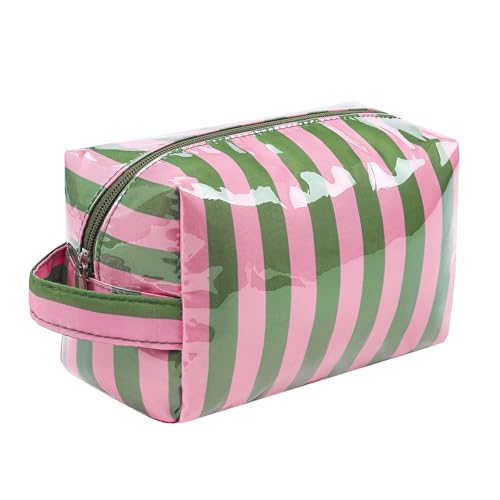 PVC Striped Makeup Bag - Waterproof Cosmetic Organizer