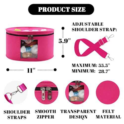 Heaband Holder Organizer, Large Round Tiara Tote Storage Box, Headband Ears Display Storage Box with Shoulder Straps (Rosy Red)