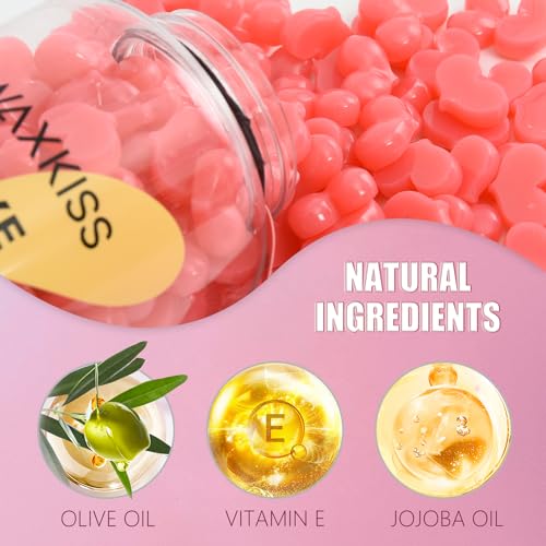 Waxkiss Love Heart Wax Beads for Hair Removal, 10.6 Oz Jar, Professional Hard Wax for Sensitive Skin, Unisex Facial Waxing Product for Brows And Lips (Cactus Blossom)