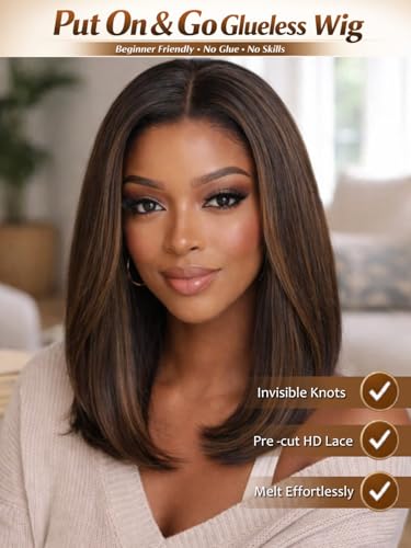 Sunber Ombre Brown Bob Wig 10" Yaki Straight Glueless