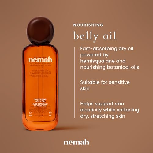 Nemah Pregnancy Belly Oil | Quick-Dry Stretch Mark Prevention, 3.4 Fl Oz