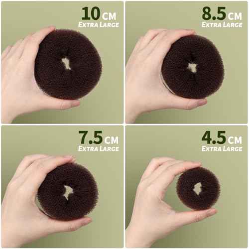 Fandamei Hair Bun Maker Set- 7 PCS Hair Donuts for Buns (1 Extra-large,2 Large,2 Medium and 2 Small), 10 Invisible Hair Nets for Buns, 20 PCS Bobby Pins, 5 PCS Hair Elastic Ties Black,Bun Maker-Brown