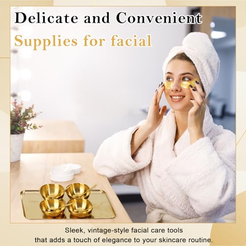 Gold Facial Tray Set with 4 Mixing Bowls & 4 Spoons