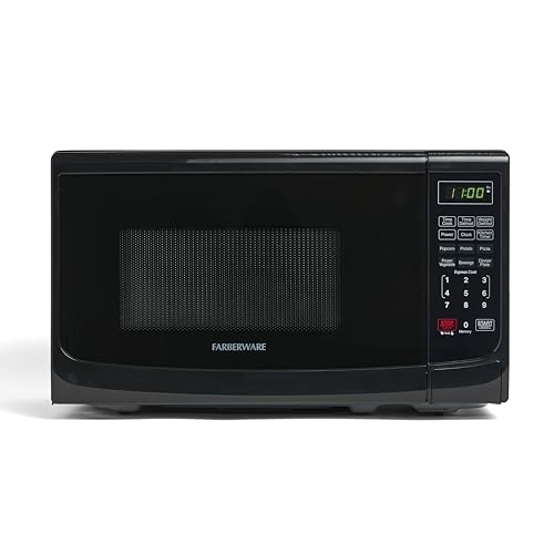 Farberware Countertop Microwave 700 Watts, 0.7 Cu. Ft. - Microwave Oven With LED Lighting and Child Lock - Perfect for Apartments and Dorms - Easy Clean Grey Interior, Retro Black