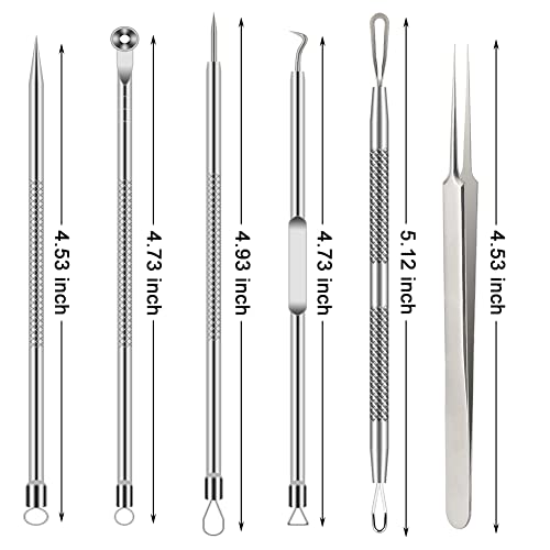 Blackhead Remover Tool Kit - 6 Pcs Acne & Blemish Extraction Set - Silver