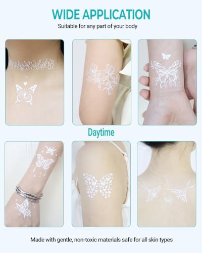 Glow in the Dark Butterfly Temporary Tattoos, 7 Sheets Waterproof