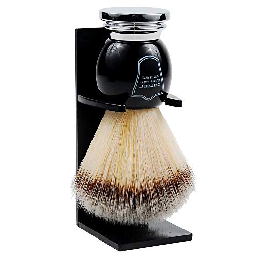 Parker Deluxe Synthetic Silvertip Shaving Brush ? 22?mm Ultra?Soft Knot, Chrome & Black Handle + Acrylic Stand for Proper Drying