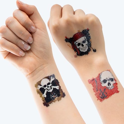 Cheerland Pirate Temporary Tattoo for Party Favor Pre-cut Pirate Ship Theme Decor Summerween Birthday Decorations Halloween Skull Crossbone Treasure Map Tattoo Face Stickers Party Supplies 108Pcs