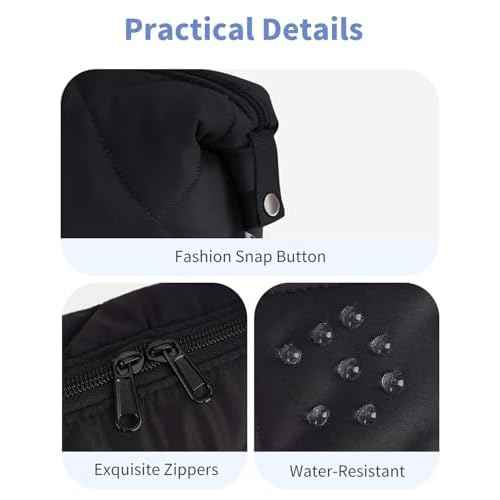 Ceneda Puffy Padded Makeup Bag Travel Toiletry Bag Quilted Makeup Pouch Organizer Bag Cosmetic Bag for Women (Black)