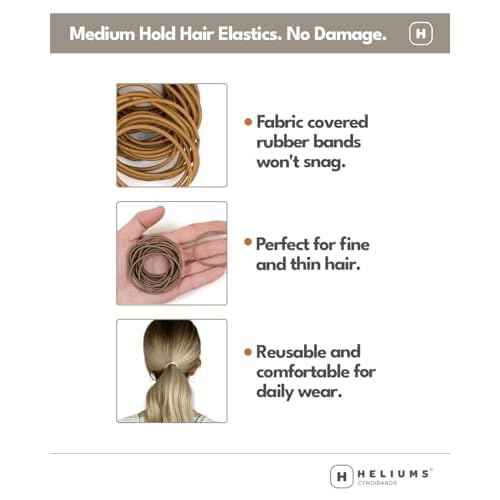 Heliums Thin Hair Elastics - Dark Golden Blonde - 2mm Ties for Thin Hair, 1.75 Inch, Medium Hold No Damage Ponytail Holders - 40 Count