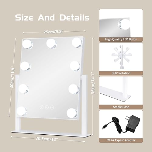 Makeup Mirror with Lights, 10X Magnifying, 3 Color Modes