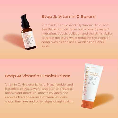 InstaNatural Vitamin C Four Step Skin Care Set with Face Wash, Toner, Serum & Moisturizer | All Natural Brightening & Hydrating Routine with Botanical Extracts ? 1.68 Fl Oz (Pack of 4)